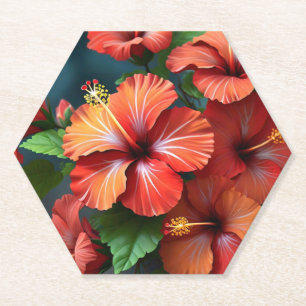 Porta-copo De Papel Vibrantes Flores de Hibisco Vermelho-76894