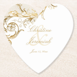 Porta-copo De Papel Vintage Dourado Floral Damask Nome do Script