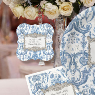 Porta-copo De Papel Vintage Floral Blue n White Silver Bridal