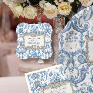 Porta-copo De Papel Vintage Floral Blue n White Silver Bridal