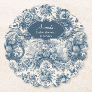 Porta-copo De Papel Vintage floral Toile de jouy monograma azul