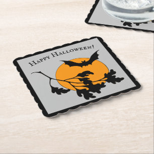 Porta-copo De Papel Vintage Halloween Orange Moon Flying Bats
