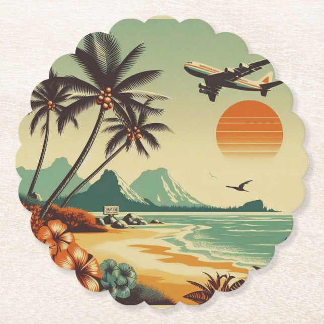 Porta-copo De Papel Vintage Hawaii/Tropical (Frente)