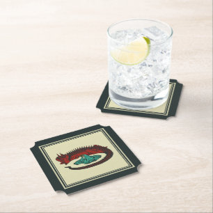 Porta-copo De Papel Vintage Red Green Dragon Lady Art Nouveau Graphic 