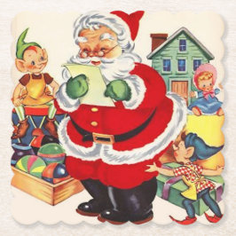 Porta-copo De Papel Vintage Santa Claus Checking His List Set of 6