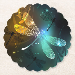 Porta-copo De Papel Voo luminoso verde de libélula