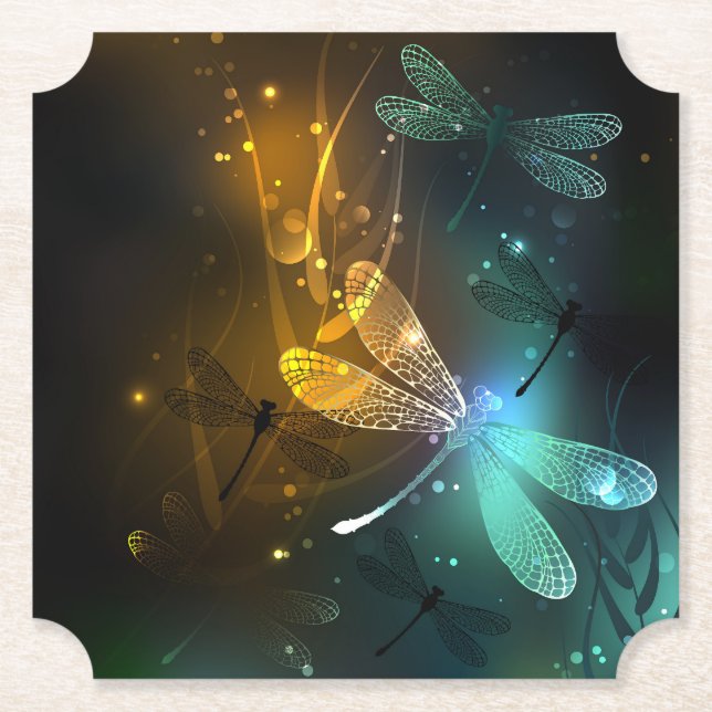 Porta-copo De Papel Voo luminoso verde de libélula (Frente)