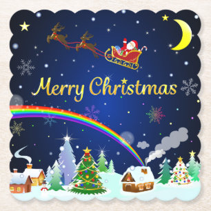 Porta-copo De Papel Vôo Papai Noel com lua crescente