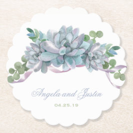 Porta-copo De Papel Watercolor Echeveria com Fita Roxa