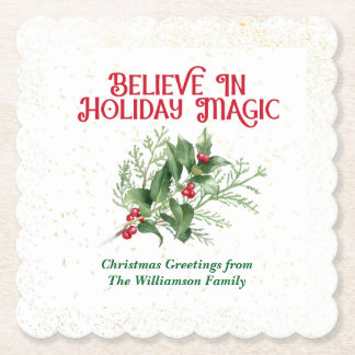Porta-copo De Papel Watercolor Holly Believe Holiday Magic Christmas