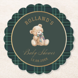 Porta-copo De Papel  Watercolor preppy plaid teddy bear baby shower