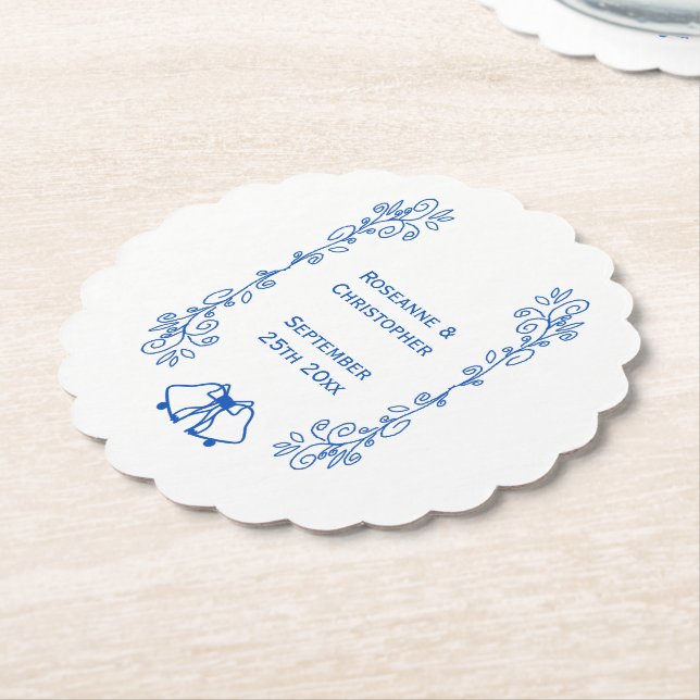 Porta-copo De Papel Wedding Paper Coaster Blue Sapphire Bells (Angular)