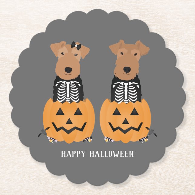 Porta-copo De Papel Welsh Terrier Halloween Skeleton (Frente)