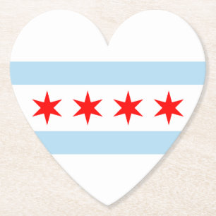 Porta-copo De Papel White Light Blue Stars Chicago Flag Heart