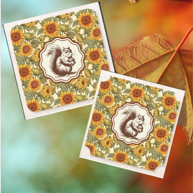 Porta-copo De Papel William Morris Autumn Sunflower Squirrel Retro (Coasters are always a nice hostess gift!)