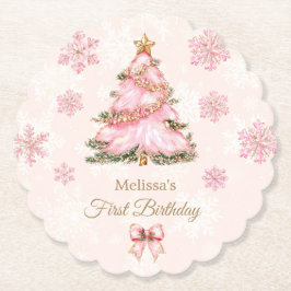 Porta-copo De Papel Winter Onederland Girl 1st Birthday Pink Snowflake