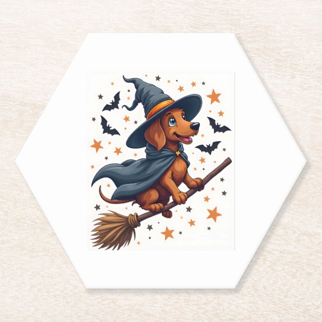 Porta-copo De Papel Witchy Dachshund Delight (Frente)