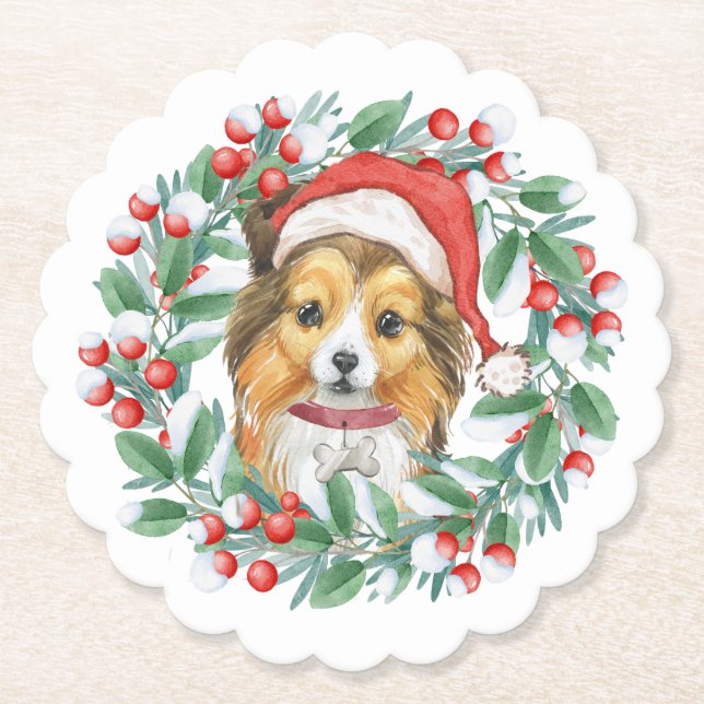 Porta-copo De Papel Wreath Sheltie (Frente)