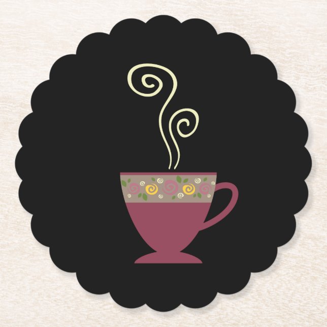 Porta-copo De Papel Xícara de chá/café a quente em preto (Frente)