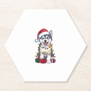 Porta-copo De Papel Xmas Lighting Santa Hat Alaskan Malamute Dog Chris