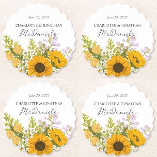 Porta-copo De Papel Yellow Modern Sunflowers Bouquet Wedding 