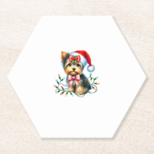Porta-copo De Papel Yorkshire Terrier Dog Com Arco Coquette Natal