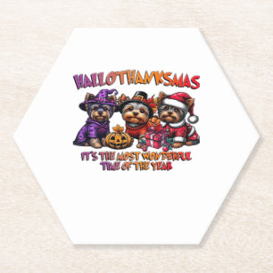 Porta-copo De Papel Yorkshire Terrier Halloween Dia de Ação de Graças 