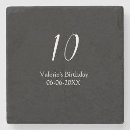Porta-copo De Pedra 10th birthday white black name date calligraphy 