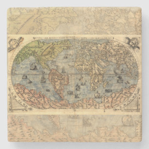 Porta-copo De Pedra 1565 Mapa Antigo do Mundo de Forlani Cartografia V