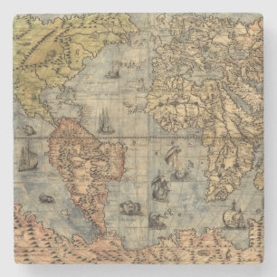 Porta-copo De Pedra 1565 Mapa Antigo do Mundo de Forlani Cartografia V