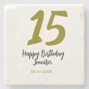 Porta-copo De Pedra 15 aniversário quiencenera adicionar data ano ouro