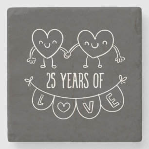 Porta-copo De Pedra 25 Anniversário Gift Chalk Hearts
