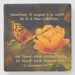 Porta-copo De Pedra 2 Corinthians 5:17 Se alguém está em Cristo, Bí