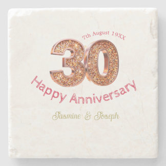 Porta-copo De Pedra 30º Feliz Aniversário metálico dourado adicionar n
