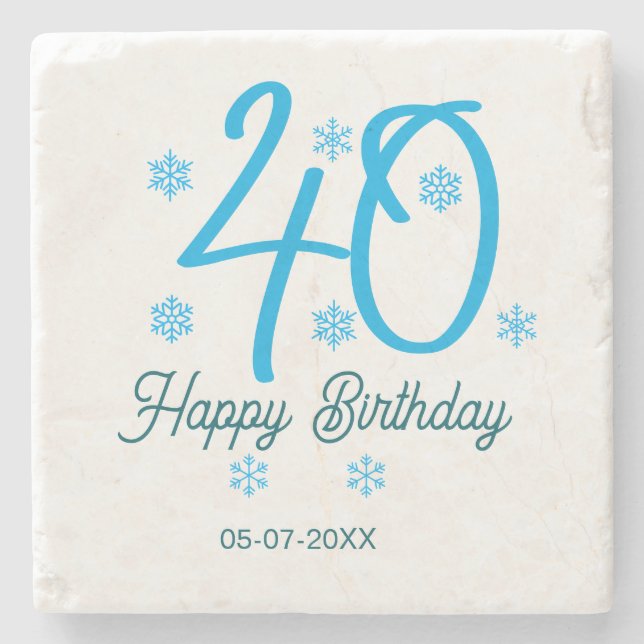 Porta-copo De Pedra 40th birthday add name date year blue template (Frente)