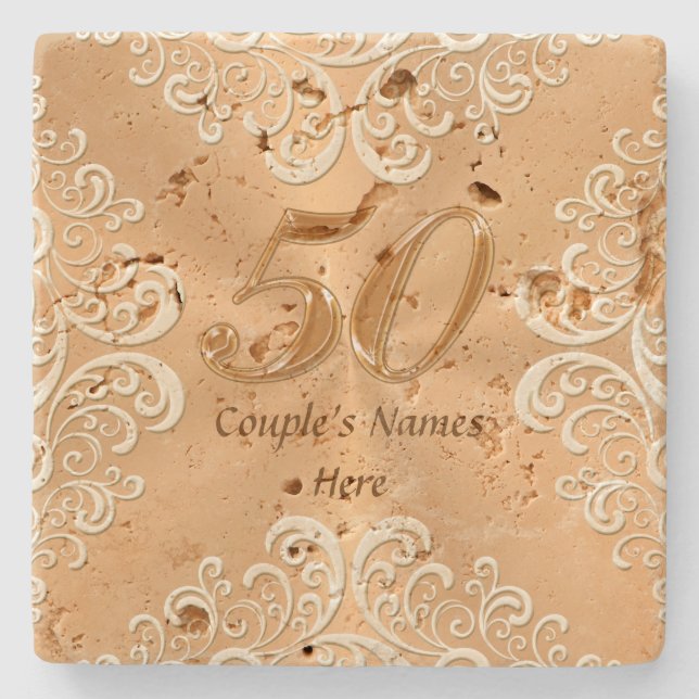 Porta-copo De Pedra 50th As ideias dos presentes do aniversário (Frente)