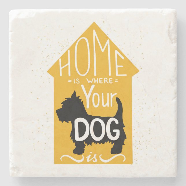 Porta-copo De Pedra A casa é o lugar onde o cão está (Frente)