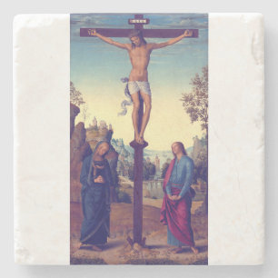Porta-copo De Pedra A Crucificação com a Virgem por Pietro Perugino