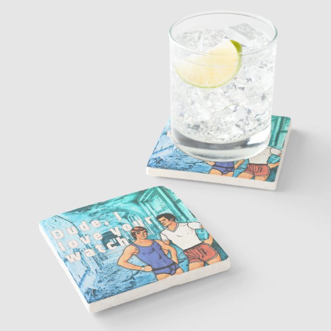 Porta-copo De Pedra A cueca de SlipperyJoe, dois desenhos masculinos a (Lateral)