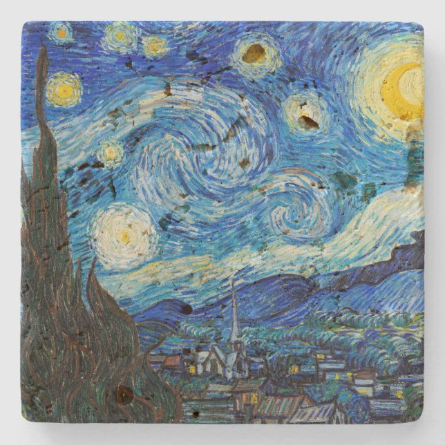 Porta-copo De Pedra A Noite Estrelada | Van Gogh | (Frente)