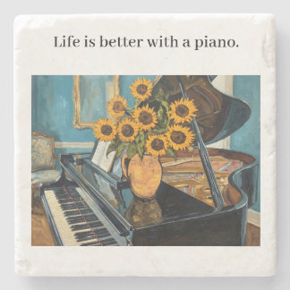 Porta-copo De Pedra A vida é melhor com um piano - arte linda!