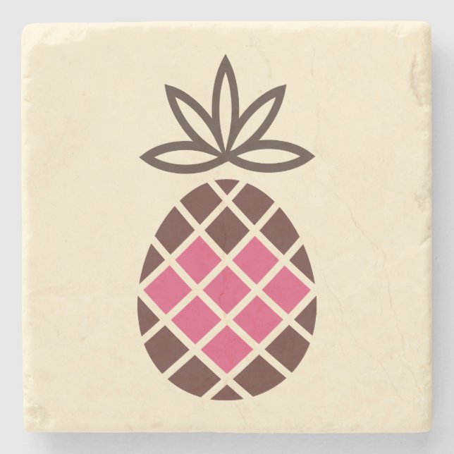 Porta-copo De Pedra Abacaxi de chocolate com coração rosa (Frente)