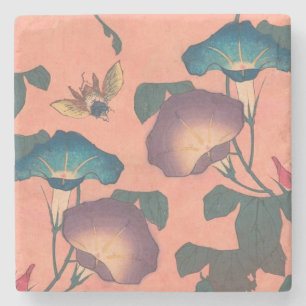 Porta-copo De Pedra Abelhas e Flores - Arte Japonesa Rosa Floral