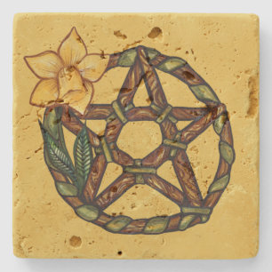 Porta-copo De Pedra Abençoado Pentáculo Daffodil Ostara Art