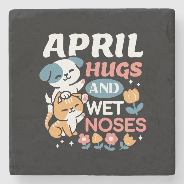 Porta-copo De Pedra Abraços, Narizes Molhados e Primavera - Pet Reprod (Frente)