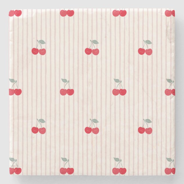 Porta-copo De Pedra Absorbent Retro Cherries Pattern Sweetheart Glaze (Frente)