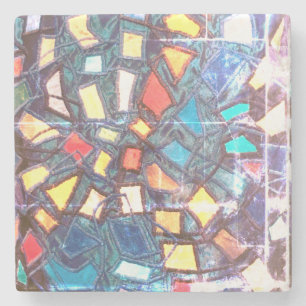 Porta-copo De Pedra Abstrato azul-colorido, verde-amarelo-grunge