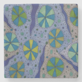 Porta-copo De Pedra Abstrato Cósmica Azul e Cinza 