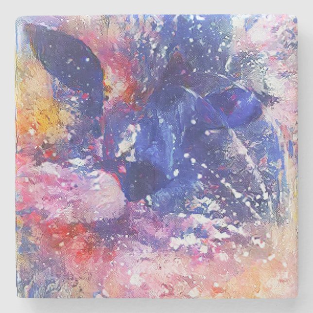 Porta-copo De Pedra Abstrato Cósmico Cat Dreamscape (Frente)