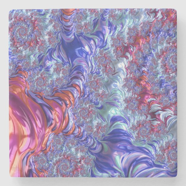 Porta-copo De Pedra Abstrato Digital Fractal Colorido Trippy Groovy (Frente)